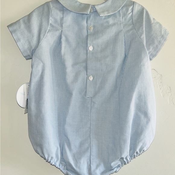NWT Edgehill Collection Baby Blue & White Striped Bubble Romper size 12M - Picture 2 of 5
